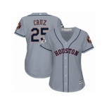 Women Majestic Houston Astros #25 Jose Cruz Jr. Replica Grey Road 2017 World Series Bound Cool Base MLB Jersey