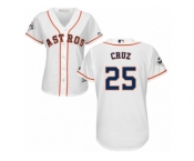 Women Majestic Houston Astros #25 Jose Cruz Jr. Replica White Home 2017 World Series Bound Cool Base MLB Jersey
