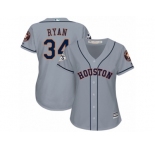 Women Majestic Houston Astros #34 Nolan Ryan Replica Grey Road 2017 World Series Bound Cool Base MLB Jersey