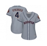 Women Majestic Houston Astros #4 George Springer Replica Grey Road 2017 World Series Bound Cool Base MLB Jersey