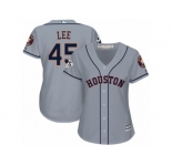 Women Majestic Houston Astros #45 Carlos Lee Replica Grey Road 2017 World Series Bound Cool Base MLB Jersey