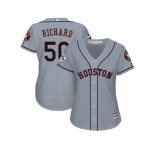 Women Majestic Houston Astros #50 J.R. Richard Replica Grey Road 2017 World Series Bound Cool Base MLB Jersey