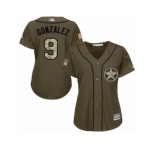 Women Majestic Houston Astros #9 Marwin Gonzalez Replica Green Salute to Service MLB Jersey