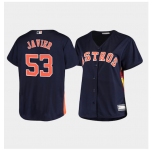 Women's Houston Astros #53 Cristian Javier Navy Blue Orange Alternate Cool Base Baseball Jersey