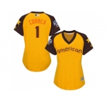 Women's Majestic Houston Astros #1 Carlos Correa Authentic Yellow 2016 All-Star American League BP Cool Base MLB Jersey