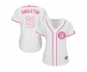 Women's Majestic Houston Astros #21 Jon Singleton Authentic White Fashion Cool Base MLB Jersey