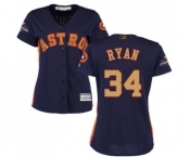 Women's Majestic Houston Astros #34 Nolan Ryan Authentic Navy Blue Alternate 2018 Gold Program Cool Base MLB Jersey