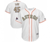Youth Majestic Houston Astros #45 Carlos Lee Authentic White 2018 Gold Program Cool Base MLB Jersey