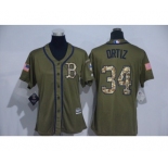 Women Majestic Boston Red Sox #34 David Ortiz Authentic Green Salute to Service MLB Jersey
