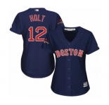 Women's Majestic Boston Red Sox #12 Brock Holt Authentic Navy Blue Alternate Road 2018 World Series Champions MLB Jersey