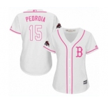 Women's Majestic Boston Red Sox #15 Dustin Pedroia Authentic White Fashion 2018 World Series Champions MLB Jersey