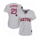 Women's Majestic Boston Red Sox #21 Roger Clemens Authentic Grey Road 2018 World Series Champions MLB Jersey