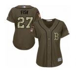 Women's Majestic Boston Red Sox #27 Carlton Fisk Authentic Green Salute to Service 2018 World Series Champions MLB Jersey