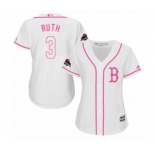 Women's Majestic Boston Red Sox #3 Babe Ruth Authentic White Fashion 2018 World Series Champions MLB Jersey