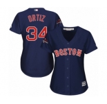 Women's Majestic Boston Red Sox #34 David Ortiz Authentic Navy Blue Alternate Road 2018 World Series Champions MLB Jersey