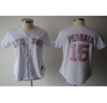 women mlb jerseys boston red sox #15 pedroia white[pink number]