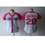 women mlb jerseys boston red sox #28 gonzalez white pink[2012]