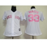 women mlb jerseys boston red sox #33 varitek white[pink number]