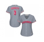 Women Cincinnati Reds #3 Scooter Gennett Grey Road Stitched MLB Jersey