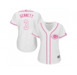 Women Cincinnati Reds #3 Scooter Gennett White Pink Fashion Stitched MLB Jersey