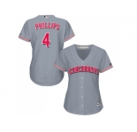 Women's Cincinnati Reds #4 Brandon Phillips Grey Road Stitched MLB Jersey