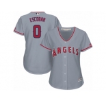 Women Majestic Los Angeles Angels of Anaheim #0 Yunel Escobar Authentic Grey Road Cool Base MLB Jersey