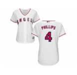 Women Majestic Los Angeles Angels of Anaheim #4 Brandon Phillips Authentic White Home Cool Base MLB Jersey