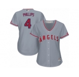 Women Majestic Los Angeles Angels of Anaheim #4 Brandon Phillips Replica Grey Road Cool Base MLB Jersey