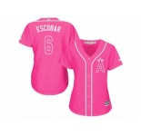 Women's Majestic Los Angeles Angels of Anaheim #6 Yunel Escobar Replica Pink Fashion MLB Jersey