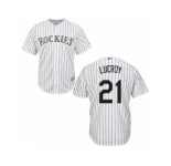 Youth Majestic Colorado Rockies #21 Jonathan Lucroy Replica White Home Cool Base MLB Jersey