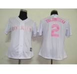 MLB Women Jerseys Colorado Rockies #2 Tulowitzki White[Pink strip]