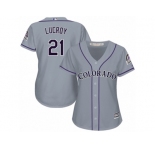 Women Majestic Colorado Rockies #21 Jonathan Lucroy Authentic Grey Road Cool Base MLB Jersey