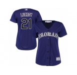 Women Majestic Colorado Rockies #21 Jonathan Lucroy Authentic Purple Alternate 1 Cool Base MLB Jersey