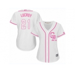 Women Majestic Colorado Rockies #21 Jonathan Lucroy Replica White Fashion Cool Base MLB Jersey