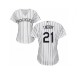 Women Majestic Colorado Rockies #21 Jonathan Lucroy Replica White Home Cool Base MLB Jersey