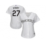 Women's Colorado Rockies #27 Trevor Story Majestic White Purple Home Cool Base Jersey