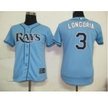 MLB Women Jerseys Tampa Bay Rays #3 Longoria Baby blue