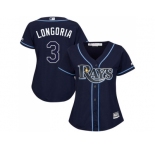 Women's Tampa Bay Rays #3 Evan Longoria Dark Blue Alternate Stitched MLB Jersey