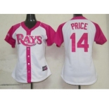 women mlb tampa bay rays #14 price white pink[2012]