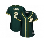 Women Majestic Oakland Athletics #2 Khris Davis Authentic Green Alternate 1 Cool Base MLB Jersey