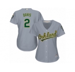 Women Majestic Oakland Athletics #2 Khris Davis Authentic Grey Road Cool Base MLB Jersey
