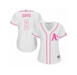 Women Majestic Oakland Athletics #2 Khris Davis Replica White Fashion Cool Base MLB Jersey