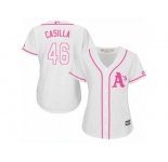 Women's Majestic Oakland Athletics #46 Santiago Casilla Replica White Fashion Cool Base MLB Jersey