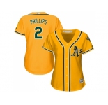 Women's Oakland Athletics #2 Tony Phillips Gold Alternate Stitched MLB Jersey