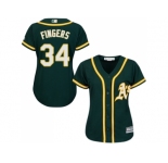 Women's Oakland Athletics #34 Rollie Fingers Green Alternate Stitched MLB Jersey