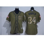 Women Majestic Washington Nationals #34 Bryce Harper Authentic Green Salute to Service MLB Jersey