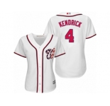 Women Majestic Washington Nationals #4 Howie Kendrick Authentic White Home Cool Base MLB Jersey