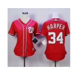 Women Washington Nationals #34 Bryce Harper Red Alternate 1 Stitched MLB Jersey