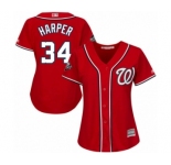 Women's Washington Nationals #34 Bryce Harper Authentic Red Alternate 1 Cool Base 2019 World Series Bound Baseball Jersey