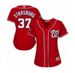 Women's Washington Nationals #37 Stephen Strasburg Authentic Red Alternate 1 Cool Base 2019 World Series Champions Baseball Jersey